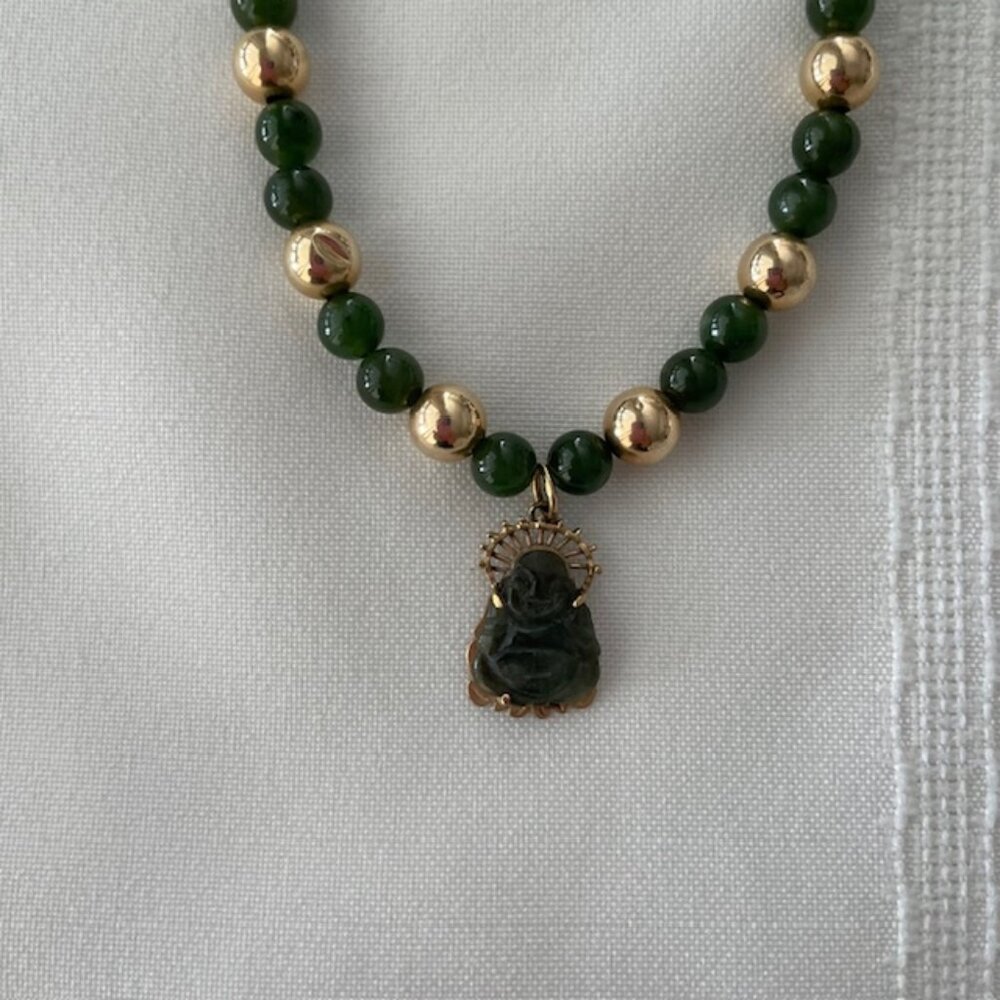 Jade Buddha Pendant with Beaded Necklace - Vintage